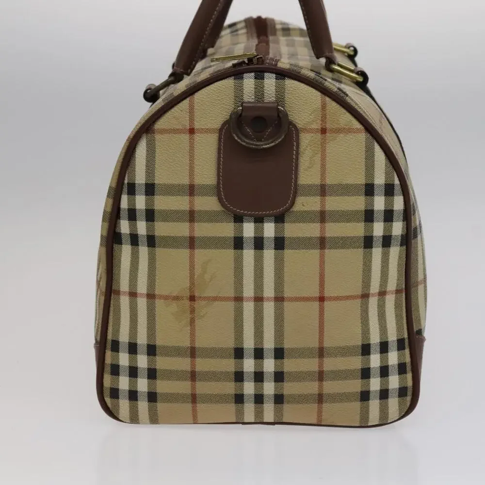 Burberry Nova Check Boston Bag Pvc Leather Beige